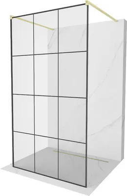 Produktbild von Mexen Kioto freistehende Duschwand 110 x 200 cm, schwarzes Muster 8 mm, gebürstetes Gold - 800-110-002-55-77