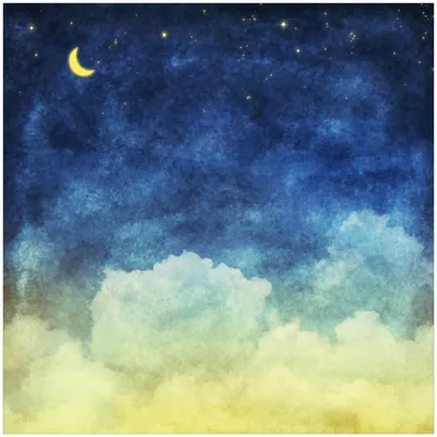 Produktbild von Wallario Premium Glasbild, freischwebende Optik, kräftige Farben, Größe 30 x 30 cm Motiv Wolkenhimmel mit Mond und Sternen