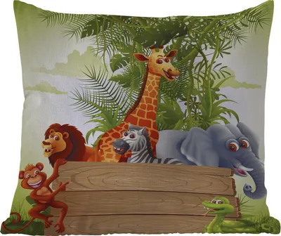Produktbild von MuchoWow® Outdoor Kissen - Dschungeltiere - Natur - Kinder - Giraffe - 40x40 cm - Wetterfest - Lounge Kissen - Kopfkissen - Interieur - Polster mit Bild
