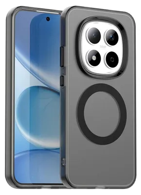 A smartphone case with a camera cutout and a magnetic ring is shown.