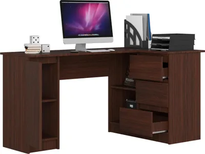 Obrázek produktu pro Akord Rohový psací stůl s 3 zásuvkami a 1 skříňkou v barvě wenge 155x85x77 cm