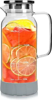 Productafbeelding van Famanu Carafe 2 Liter - Glazen kan met roestvrijstalen afsluiting
