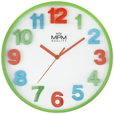 Produktbild von MPM-Quality Wanduhr rund Ø 300 mm Kunststoff Grün bunte 3D-Ziffern