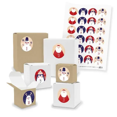 Produktbild von Adventskalender zum Füllen 24x Quader Würfel gemischt + Sticker (V03 Z43)