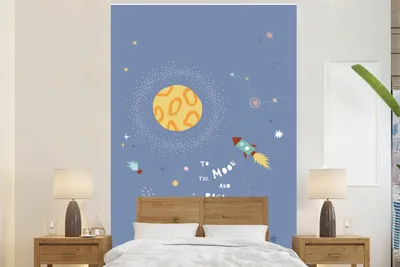 Produktbild von MuchoWow® Fototapete für Wohnzimmer oder Schlafzimmer Wandtapete Vinyl Motivtapete Rakete - Sterne - Kinderzimmer - 225x350 cm - Schlafzimmer tapete
