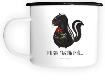 Produktbild von Mr. & Mrs. Panda Pott Stinktier Blume - Weiß - Geschenk, Teebecher, Wildtier, Teetasse, Träume, Stinker, Raubtier, Emaille Tasse, Becher, Haferl, Dreams