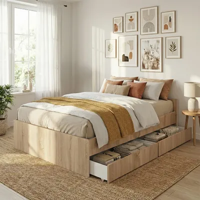 Produktbild von BETT KAPPA mit Schubladen / Bett 160x200 - Eiche gebleicht Nachbildung