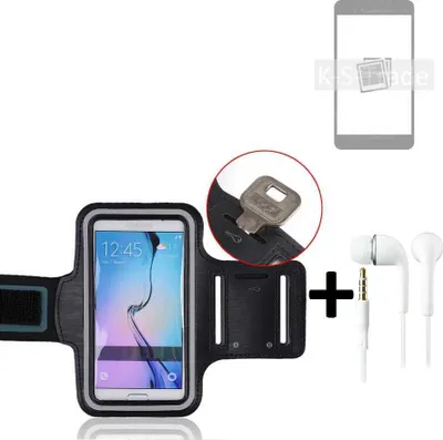 Produktbild von TOP SET kompatibel mit Samsung Galaxy S22 Neopren Jogging Armband Sportarmband Oberarmband kompatibel mit Samsung Galaxy S22 schwarz mit Reflektor