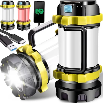 Produktbild von LED Handscheinwerfer & Taschenlampe wiederaufladbar, Camping-Laterne 3600mAh Akku, 6 Leuchtmodi, IPX4, Notlicht für Outdoor, Notfall und Camping