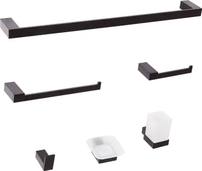 Produktbild von BELIANI Badezimmer-Halter-Set Schwarz Aluminium 6-Teilig Modern Badaccessoires Hardware-Set WC-Garnitur WC-Accessoires-Set Badausstattung Badzubehör