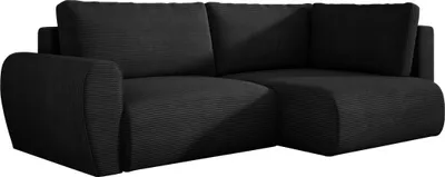 Produktbild von Ecksofa PASO L mit Schlaffunktion L Form, Eckcouch Cordstoff mit Bettkasten und Kissen, Polsterecke 155x243 cm, Wohnlandschaft - Rechts Schwarz PS135