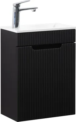 Produktbild von Badplaats Gäste-WC Waschtisch Set Thermis 40 x 22 cm Schwarz Matt - Badmöbel Set mit Waschbecken und Unterschrank, Vormontiert und mit Soft-Close