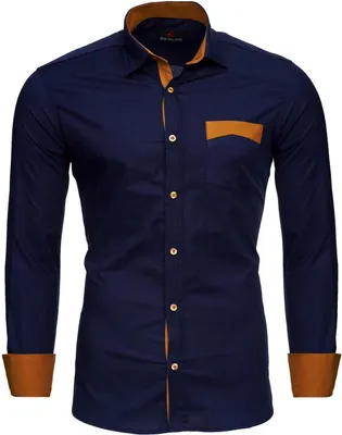 Produktbild von Reslad Herren Hemd Exklusiv Two Tone Look Langarmhemd RS-7205 Navy S