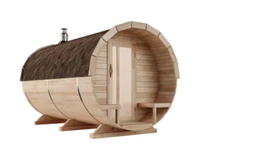 Produktbild von FinnTherm Fasssauna Saunafass Außensauna Charlotte 2 Sitzbänke aus Holz Wandstärke 42 mm