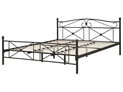 Obrázok produktu pre BELIANI Posteľ čierna kovový rám 180 x 200 cm s čelom lamelový rošt retro moderný štýl spálňa