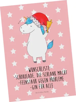 Produktbild von Mr. & Mrs. Panda Postkarte Einhorn Weihnachtsmann - Rot Pastell - Geschenk, Grußkarte, Ansichtskarten, Nikolaus, Fotokarte, Postkarten, Wunschzettel, Einhörner, Unicorn