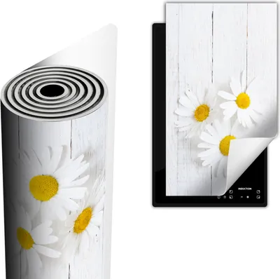 Produktbild von Herdabdeckplatte abdeckung Glaskeramikfeld abdeckplatte 30x52 cm Anti Rutsch Matte Aufrollbar, Blumen Holz