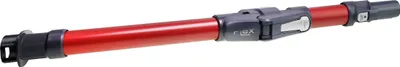 A red and gray vacuum cleaner extension tube is shown against a white background.