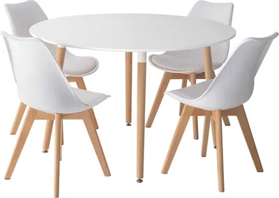 Produktbild von Set aus rundem Tisch 120cm MARTHA und 4 Stühlen NORA weiß