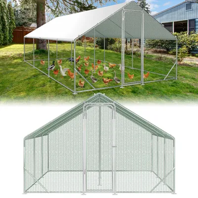 Obrázek produktu pro Kurník Ikodm s voliérou, rozměry 3 x 6 x 2 metry, plocha 18 m², sedlová střecha, konstrukce z pozinkované oceli o tloušťce 25 mm, oplocení z PVC drátěného pletiva a bílá ochranná plachta z polyetylénu