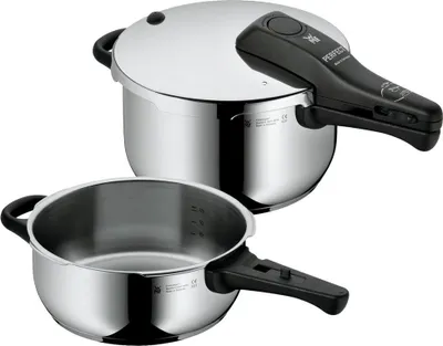 Produktbild von WMF Schnellkochtopf-Set 2-teilig Perfect, Edelstahl, Edelstahl, Schwarz, Kunststoff, Edelstahl, Abnehmbar