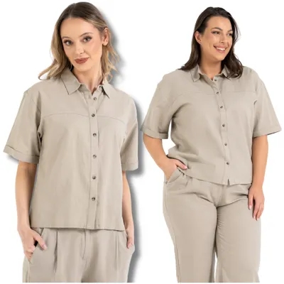 Produktbild von Moraj - Bluse Beige - Damenbluse Größe XXL - Kurzarmbluse - Leinenbluse