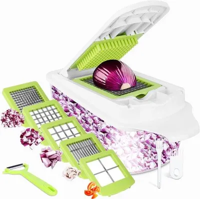 Produktbild von Famanu 12-in-1 Multifunktionale Gemüseschneider – Handmühle und Zwiebelschneider – Schnell und gleichmäßig schneiden