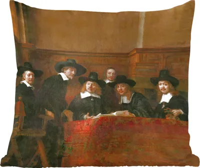 Produktbild von MuchoWow® Zierkissen Sofakissen Wohnzimmer Dekokissen 40x40 cm Die Stahlmeister - Gemälde von Rembrandt van Rijn - Foto Kissen - Schlafzimmer Dekoration