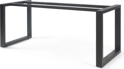 A black metal table frame on a white background.