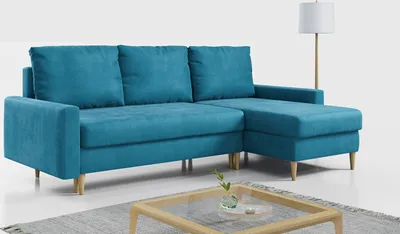 Produktbild von Ecksofa - L-form mit Schlaffunktion und Bettkasten - LANG - Hellblau