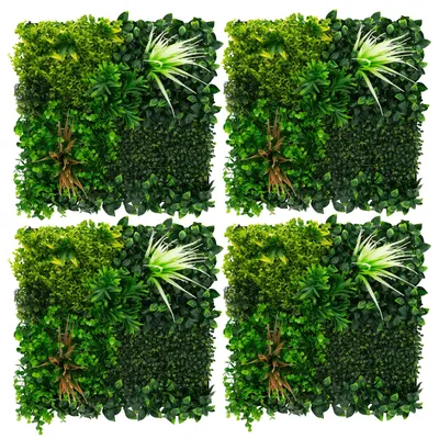 Obrázek produktu pro ECD Germany, umělá rostlinná stěna, panely, vnitřní i venkovní použití, sada 4 kusů, 50x50 cm, umělé rostliny, panely na stěnu, květinová stěna, clona, dekorace, zelená, vzor "slunce"