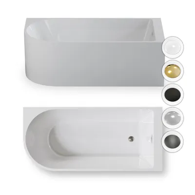 Zdjęcie produktu dla Wanna wolnostojąca przyścienna NAROŻNA PULA PRAWA 160 x 75 cm biała system przelewowy
