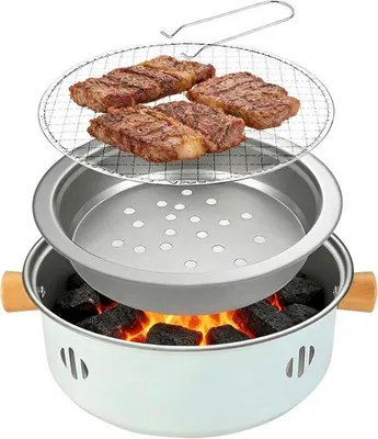 Produktbild von Mini-Grill 26,5 cm – tragbarer Holzkohlegrill – Edelstahl – ideal für Picknicks