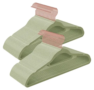 Obrázek produktu pro Sada sametových ramínek na oblečení – zelená barva – elegantní, úsporná – rozměry 43,5 x 0,6 x 22,5 cm