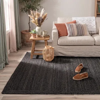 Produktbild von Volero - Jute Teppich - Fair Schwarz - 80x150 cm - Wohnzimmer, Esszimmer, Schlafzimmer - Boho, Ländlich, Modern
