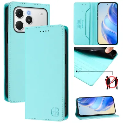 Produktbild von Lederhülle für Tecno Spark 40 4G Hülle Flip Brieftasche Kartenfächern Ständer Schutzhülle Türkis