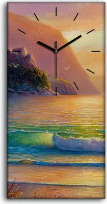 Produktbild von Wanduhr Uhr Wandbild Leinwand 30x60 Gemälde Küste Ozean Meer Wellen Natur - schwarze Hände