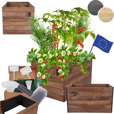 Produktbild von MODO24 Hochbeet Holz, Pflanzkasten, Massivholz, Kiefer, Kräuterbeet, Blumenkasten, Garten, Terrasse, 54x83x60 cm, Braun, ZP06