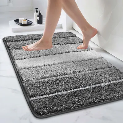 Image de Tapis de bain 60 x 90 cm, doux, antidérapant, lavable, tapis de douche et de salle de bain, gris foncé