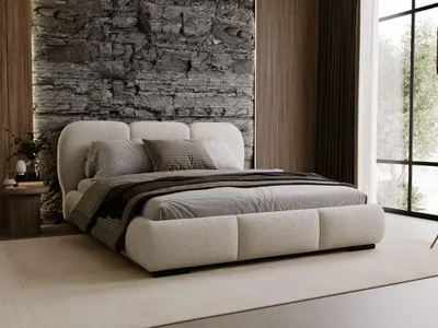 Produktbild von FurniDe24 Polsterbett Rossa 200x200 cm - Bett 200x200, Polsterbett mit Bettkasten & Lattenrost - Bouclé-Stoff - Bett Beige (Quelle 3)