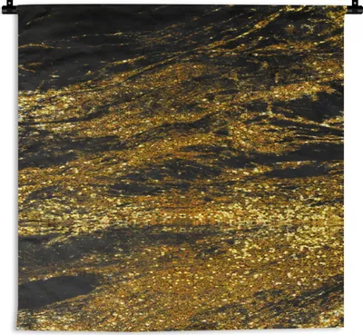Produktbild von MuchoWow® Wandteppich Wandbehang Marmor - Gold - Schwarz - Glitter 60x60 cm Tapisserie Dekoration Wandtuch - Dekorationen - Wand Decke
