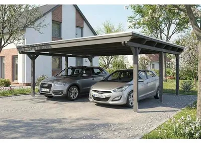Produktbild von Doppelcarport SKAN HOLZ Emsland inkl. Pfostenanker 609 x 604 cm schiefergrau
