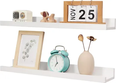 Obrázok produktu pre Nástenná polica 40 cm, sada 2 ks, biela, drevo, do spálne