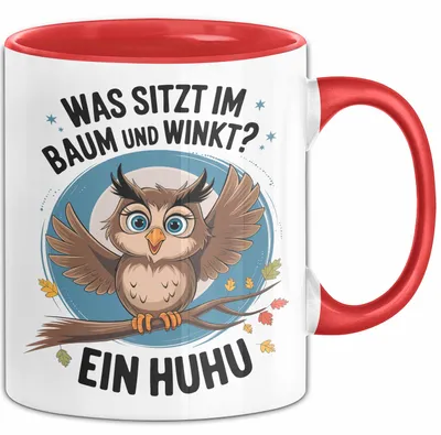 Produktbild von Eule Tier Sarkasmus Tasse Geschenk Was sitzt im Baum Vogel Geschenkidee Lustig (Rot)