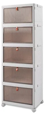 Image de Boîte de rangement pliable, boîte en plastique avec couvercle, boîte de rangement empilable et transparente avec roulettes, pour le bureau et la cuisine