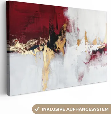 Produktbild von MuchoWow® - Leinwandbilder - Rot - Marmor - Abstrakt - Gold - Modern, Wandbild, Wanddeko Bilder Wohnzimmer, 120x80cm
