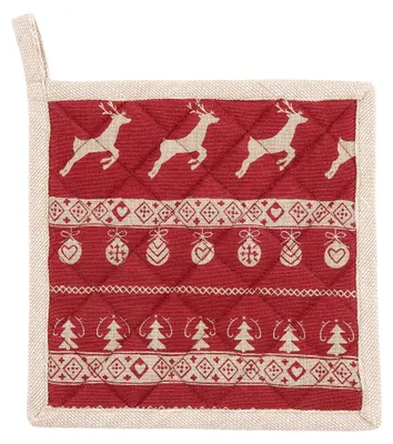 Produktbild von Clayre & Eef Topflappen 20x20 cm Rot Beige Baumwolle Weihnachten