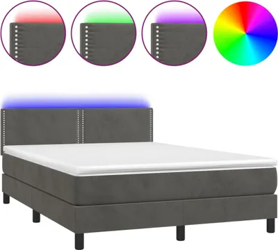 Produktbild von vidaXL Boxspringbett mit Matratze & LED Dunkelgrau 140x190 cm Samt