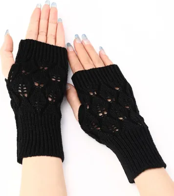 Produktbild von Winterliche Armstulpen, gestrickte fingerlose Handschuhe für Damen, Touchscreen-Handschuhe zum Tippen und Autofahren