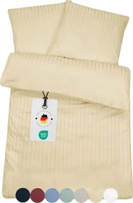 Produktbild von Gestreifte Bettwäsche 240x220 Creme gestreift Damast Bettbezug 240 x 220 Streifen 100% Baumwolle